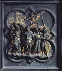 Kristi uppstigning till Golgata, sjuttonde panelen i den norra dörren i San Giovannis dopkapell, 1403-24 (brons)